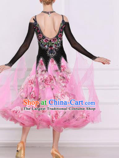Top Grade Modern Dance Diamante Pink Dress Ballroom Dance International Waltz Competition Costume for Women