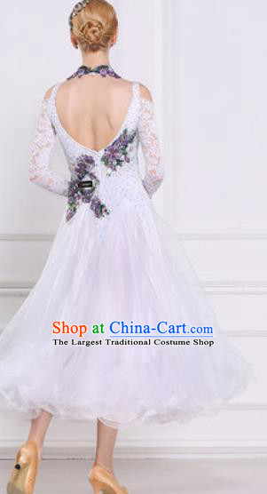 Top Waltz Competition Modern Dance Embroidered White Lace Dress Ballroom Dance International Dance Costume for Women