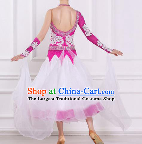 Top Waltz Competition Modern Dance Diamante Rosy Dress Ballroom Dance International Dance Costume for Women