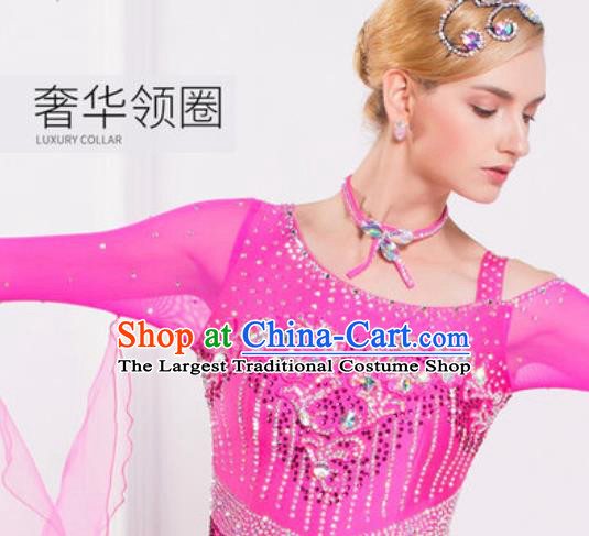 Top Waltz Competition Modern Dance Rosy Dress Ballroom Dance International Dance Costume for Women