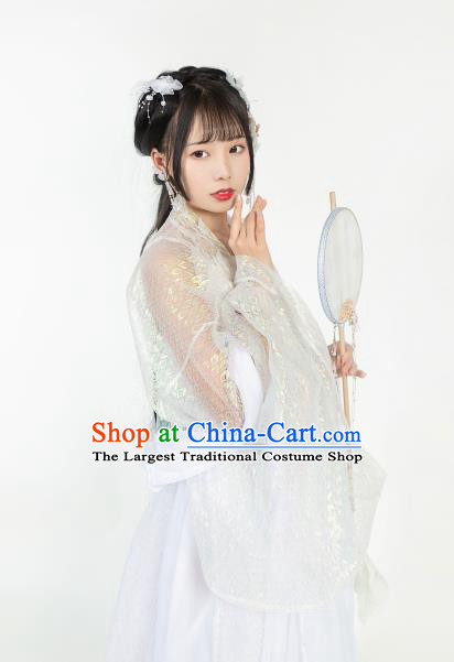 Ancient Chinese Tang Dynasty White Hanfu Dress Nobility Lady Embroidered Historical Costumes for Women