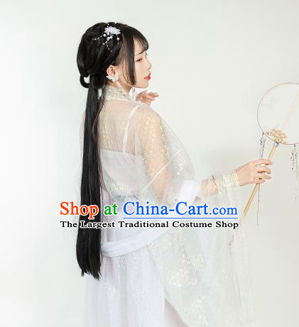 Ancient Chinese Tang Dynasty White Hanfu Dress Nobility Lady Embroidered Historical Costumes for Women