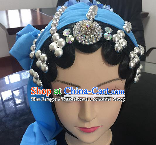 Chinese Beijing Opera Female Civilian Headgear Traditional Peking Opera Plebs Wig Sheath and Hair Accessories for Women