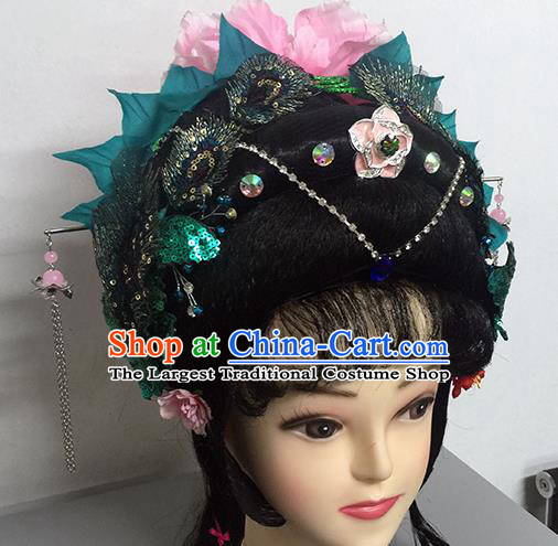 Chinese Beijing Opera Goddess Princess Headgear Traditional Peking Opera Wig Sheath and Hair Accessories for Women
