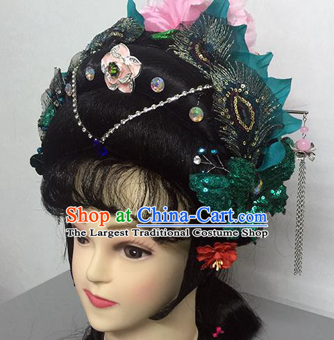 Chinese Beijing Opera Goddess Princess Headgear Traditional Peking Opera Wig Sheath and Hair Accessories for Women