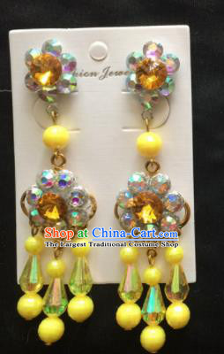 Chinese Beijing Opera Diva Yellow Beads Tassel Earrings Traditional Peking Opera Princess Ear Accessories for Women