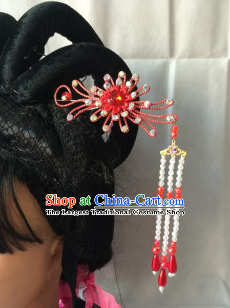 Chinese Beijing Opera Diva Red Hairpins Traditional Peking Opera Princess Hair Accessories for Women