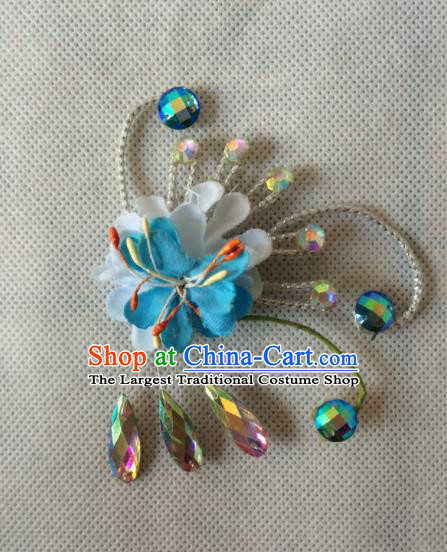 Chinese Beijing Opera Diva Blue Flower Hair Claw Hairpins Traditional Peking Opera Hair Accessories for Women