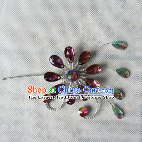 Chinese Beijing Opera Diva Purple Crystal Hairpins Traditional Peking Opera Hair Accessories for Women