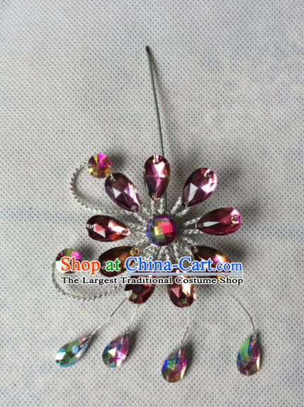 Chinese Beijing Opera Diva Purple Crystal Hairpins Traditional Peking Opera Hair Accessories for Women