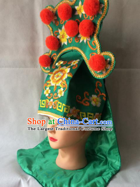 Chinese Beijing Opera Imperial Bodyguard Green Hat Traditional Peking Opera Takefu Headwear for Men