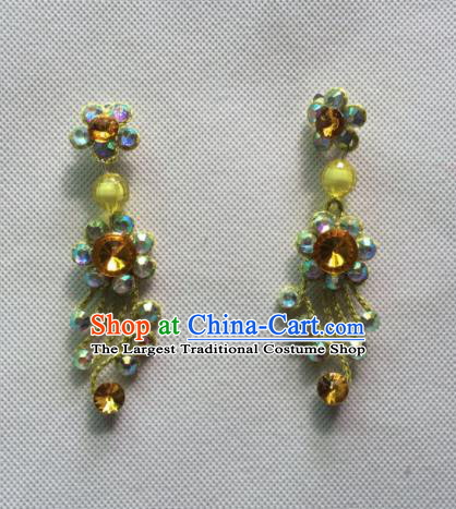 Chinese Beijing Opera Princess Yellow Earrings Traditional Peking Opera Diva Jewelry Accessories for Women