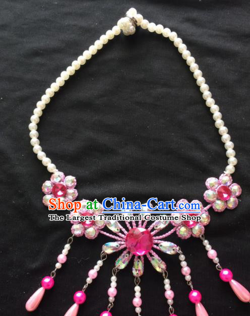 Chinese Beijing Opera Diva Pink Flowers Necklace Traditional Peking Opera Princess Necklet Accessories for Women