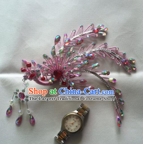 Chinese Beijing Opera Nobility Lady Pink Phoenix Hairpins Traditional Peking Opera Diva Hair Accessories for Women