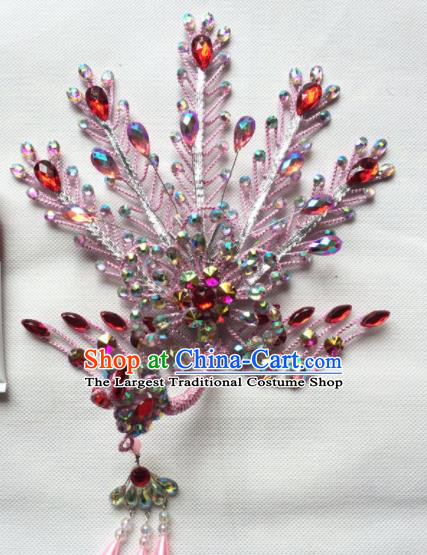 Chinese Beijing Opera Diva Pink Phoenix Hairpins Traditional Peking Opera Hair Accessories for Women