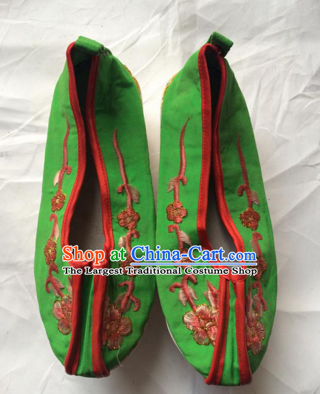 Chinese Beijing Opera Princess Green Shoes Traditional Peking Opera Diva Embroidered Shoes for Women