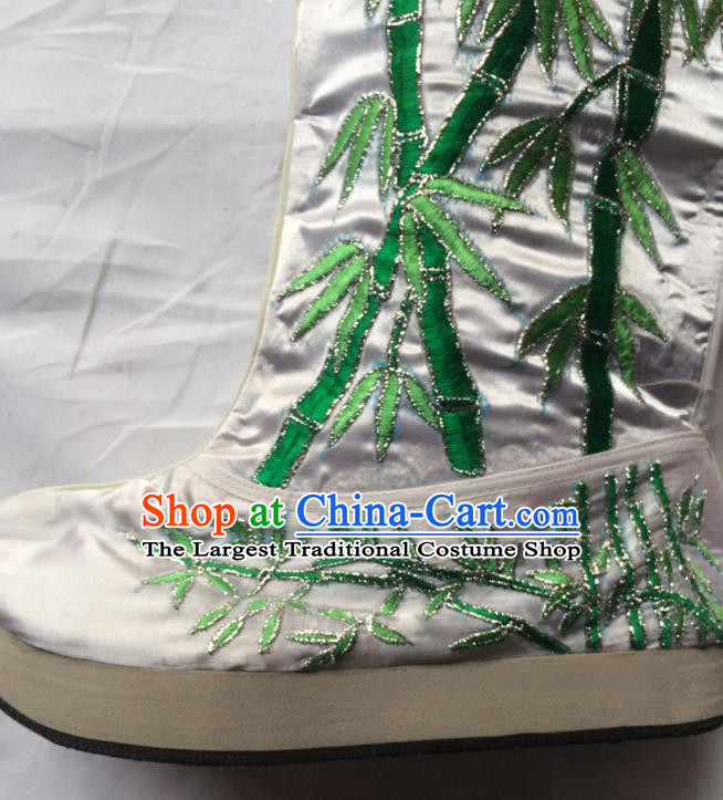 Chinese Beijing Opera Embroidery Bamboo White Boots Traditional Peking Opera Takefu Embroidered Shoes for Men