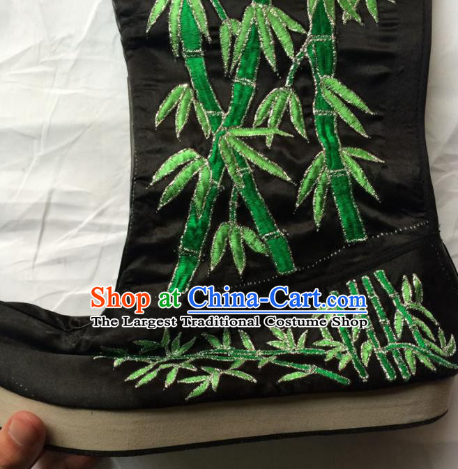 Chinese Beijing Opera Embroidery Bamboo Black Boots Traditional Peking Opera Takefu Embroidered Shoes for Men