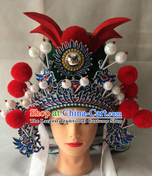 Chinese Beijing Opera General Green Hat Traditional Peking Opera Takefu Headwear for Men
