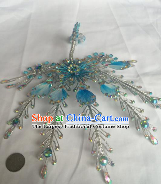 Chinese Beijing Opera Diva Blue Phoenix Hair Clip Hairpins Traditional Peking Opera Hair Accessories for Women