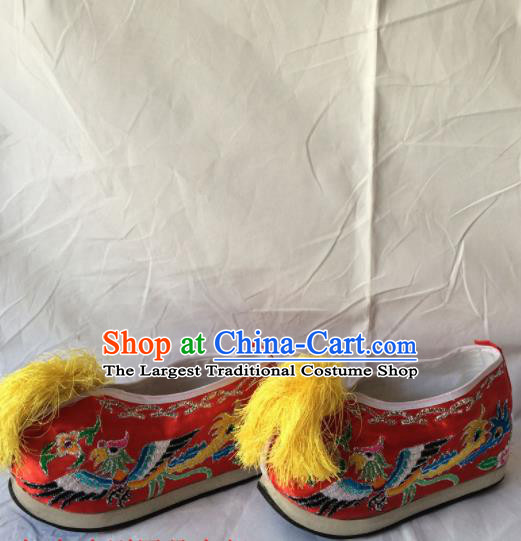 Chinese Beijing Opera Princess Red Shoes Traditional Peking Opera Diva Embroidered Shoes for Women
