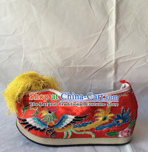 Chinese Beijing Opera Princess Red Shoes Traditional Peking Opera Diva Embroidered Shoes for Women