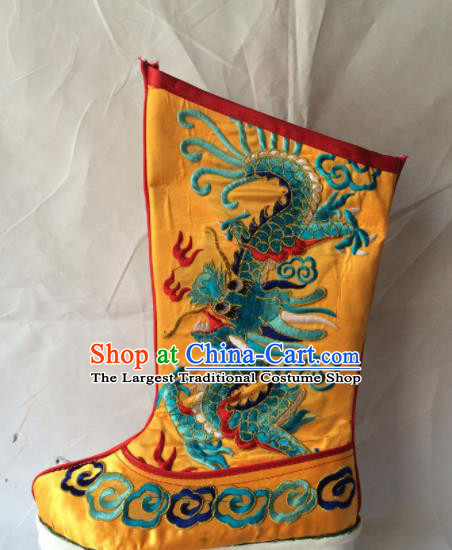 Chinese Beijing Opera Emperor Yellow Boots Traditional Peking Opera Takefu Embroidered Shoes for Men