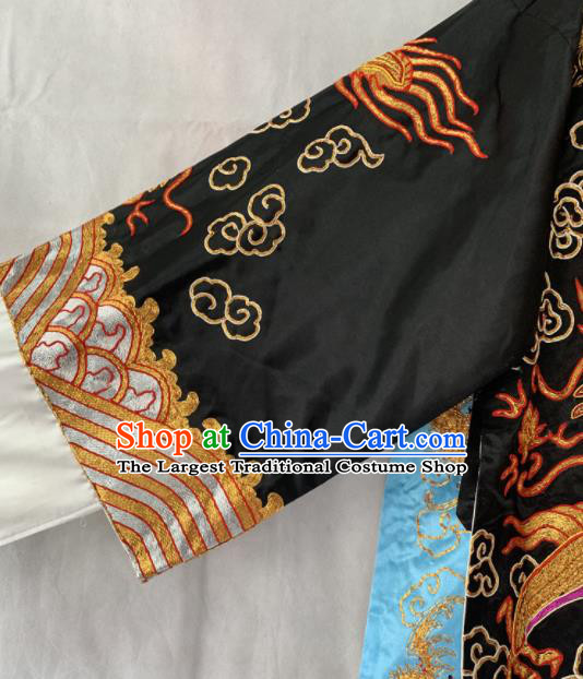 Chinese Beijing Opera Emperor Black Embroidered Robe Traditional Peking Opera General Costume for Men