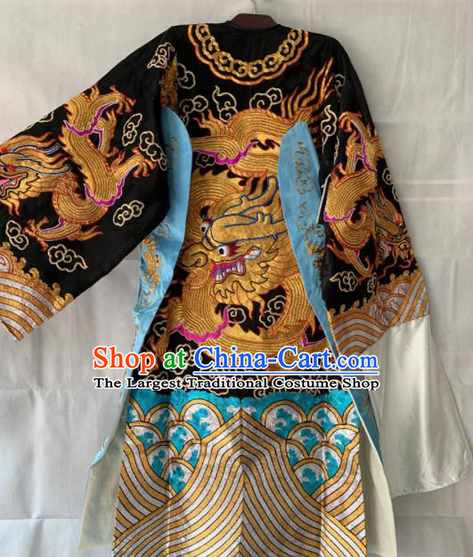 Chinese Beijing Opera Emperor Black Embroidered Robe Traditional Peking Opera General Costume for Men