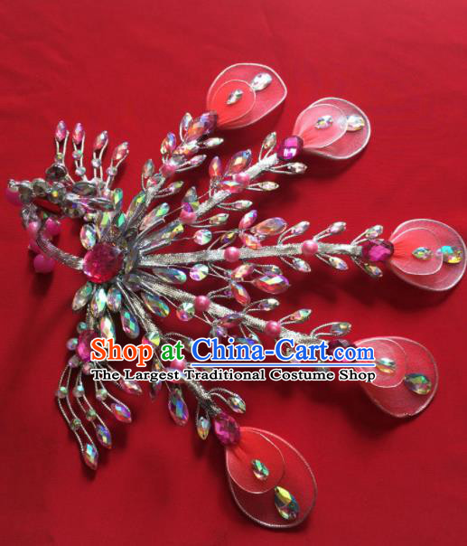 Chinese Beijing Opera Diva Princess Pink Phoenix Hairpins Traditional Peking Opera Hair Accessories for Women