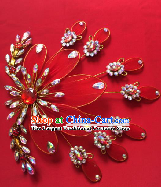 Chinese Beijing Opera Diva Princess Red Phoenix Hairpins Traditional Peking Opera Hair Accessories for Women