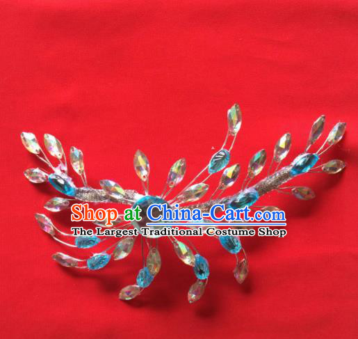 Chinese Beijing Opera Princess Blue Crystal Flower Hair Claw Hairpins Traditional Peking Opera Diva Hair Accessories for Women