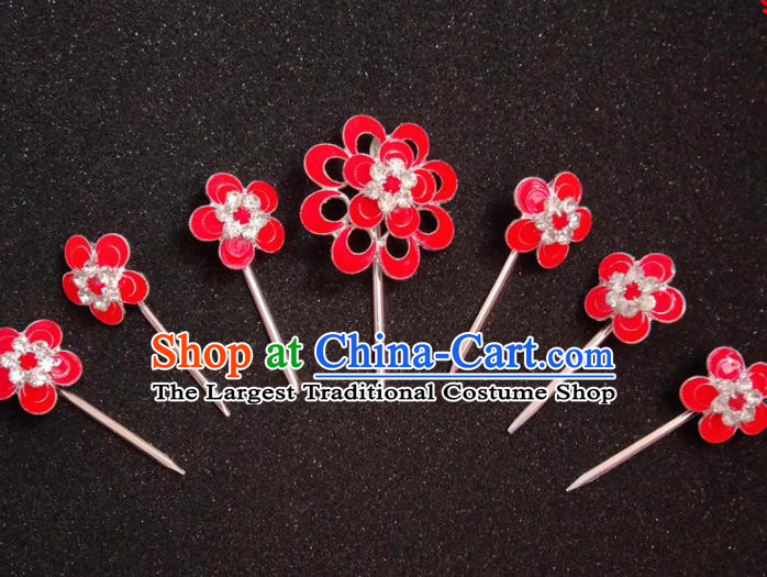 Chinese Ancient Princess Red Plum Hairpins Traditional Peking Opera Actress Hair Accessories for Women