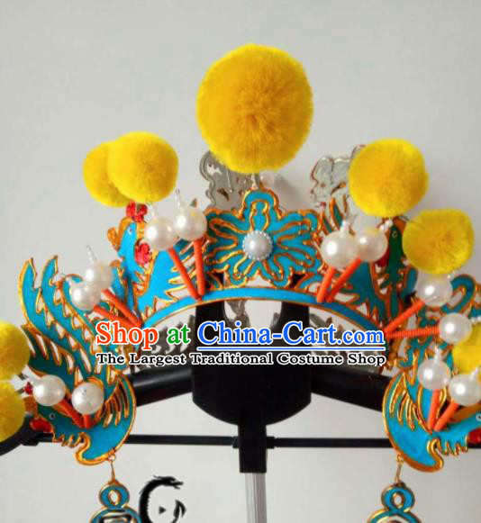 Chinese Beijing Opera Female Swordsman Hat Traditional Peking Opera Blues Helmet Hair Accessories for Women