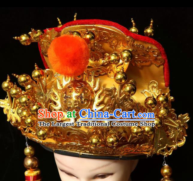 Chinese Beijing Opera Crown Prince Golden Hat Traditional Peking Opera Emperor Hair Accessories for Men