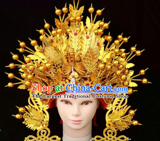 Chinese Beijing Opera Diva Golden Phoenix Coronet Traditional Peking Opera Bride Hat Hair Accessories for Women