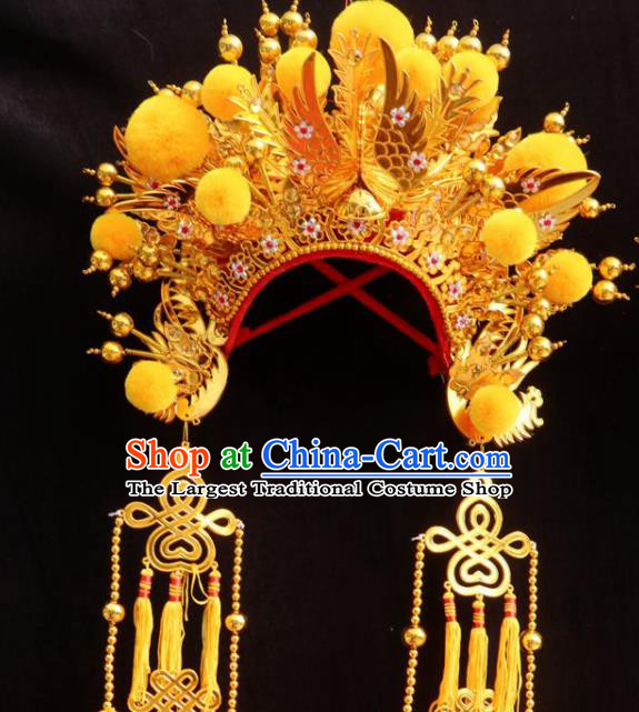 Chinese Beijing Opera Princess Golden Phoenix Coronet Traditional Peking Opera Bride Hat Hair Accessories for Women
