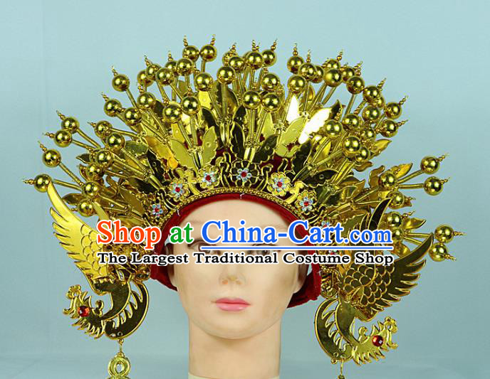 Chinese Beijing Opera Queen Golden Butterfly Phoenix Coronet Traditional Peking Opera Bride Hat Hair Accessories for Women