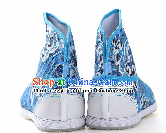 Chinese Traditional Handmade Blue Boots National Multi Layered Cloth Shoes for Men