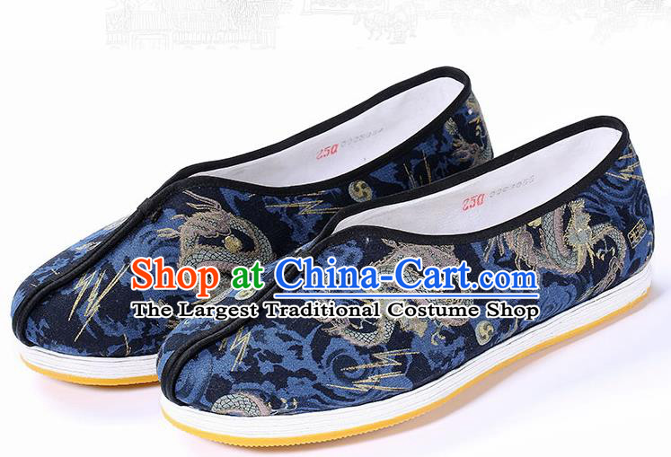 Chinese Traditional Handmade Embroidered Dragon Navy Cloth Shoes National Multi Layered Cloth Shoes for Men