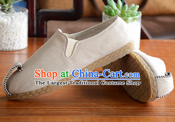 Traditional Chinese Handmade Flax White Shoes National Multi Layered Cloth Shoes for Men