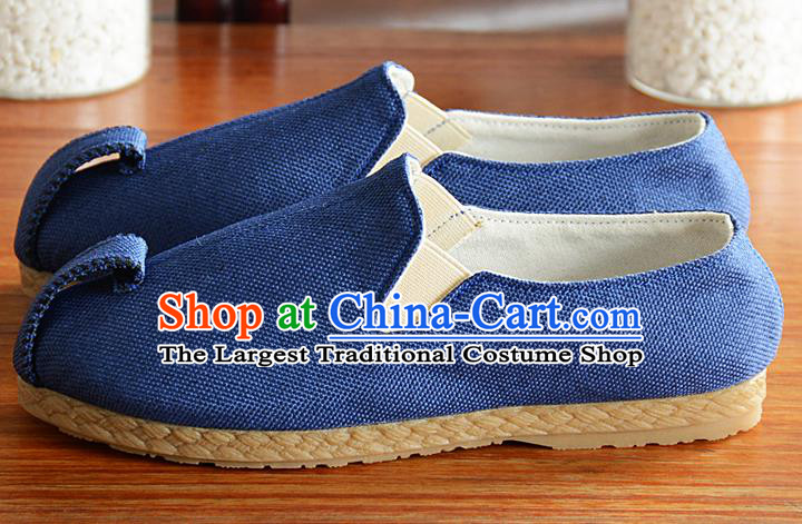 Traditional Chinese Handmade Flax Blue Shoes National Multi Layered Cloth Shoes for Men