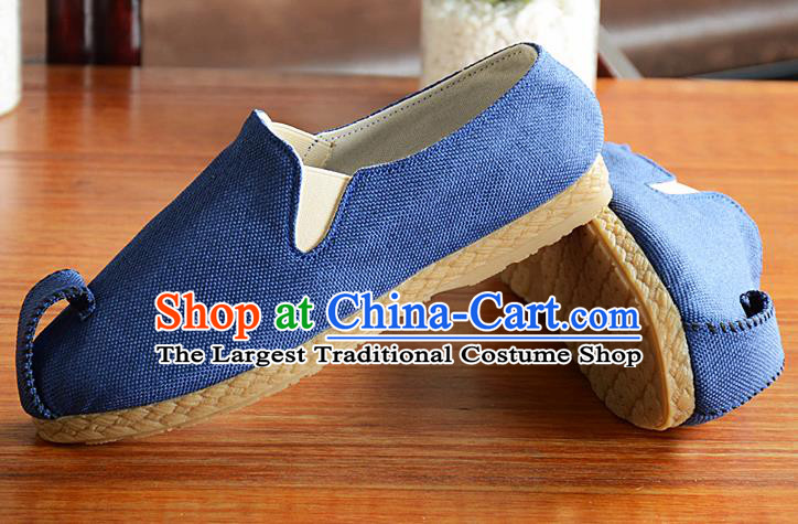 Traditional Chinese Handmade Flax Blue Shoes National Multi Layered Cloth Shoes for Men