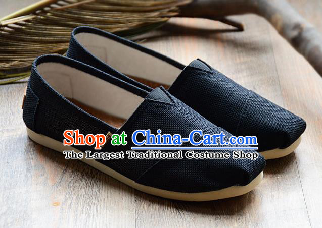 Traditional Chinese Martial Arts Shoes Handmade Navy Flax Shoes National Multi Layered Cloth Shoes for Men