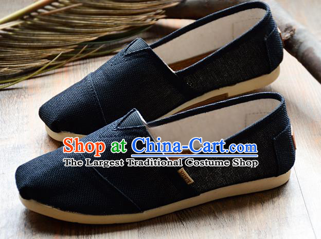 Traditional Chinese Martial Arts Shoes Handmade Navy Flax Shoes National Multi Layered Cloth Shoes for Men