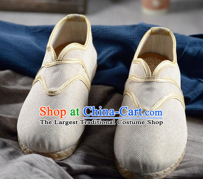 Chinese Traditional Handmade White Flax Shoes National Multi Layered Cloth Shoes for Men