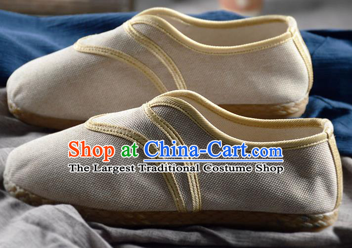 Chinese Traditional Handmade White Flax Shoes National Multi Layered Cloth Shoes for Men