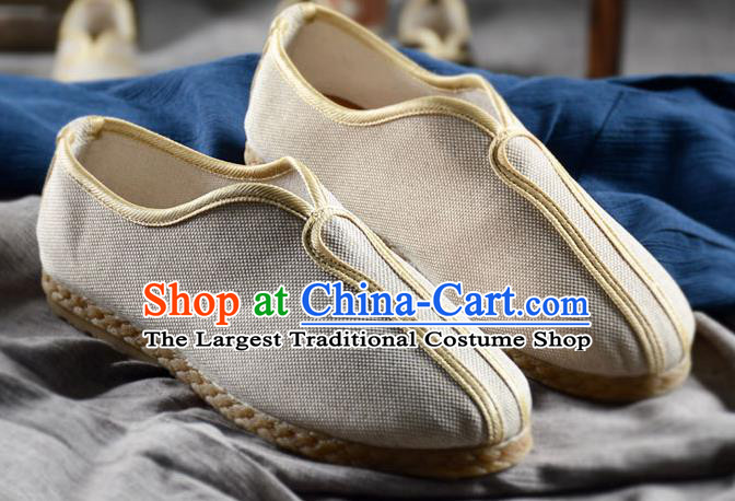 Traditional Chinese Handmade White Flax Shoes National Multi Layered Cloth Shoes for Men