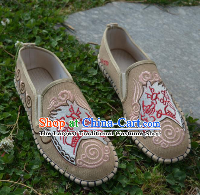 Traditional Chinese Embroidered Beige Shoes Handmade Flax Shoes National Multi Layered Cloth Shoes for Men