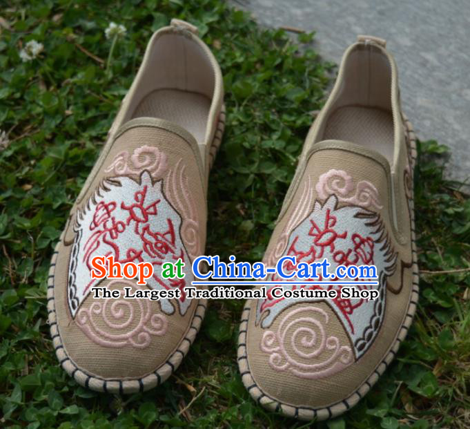 Traditional Chinese Embroidered Beige Shoes Handmade Flax Shoes National Multi Layered Cloth Shoes for Men